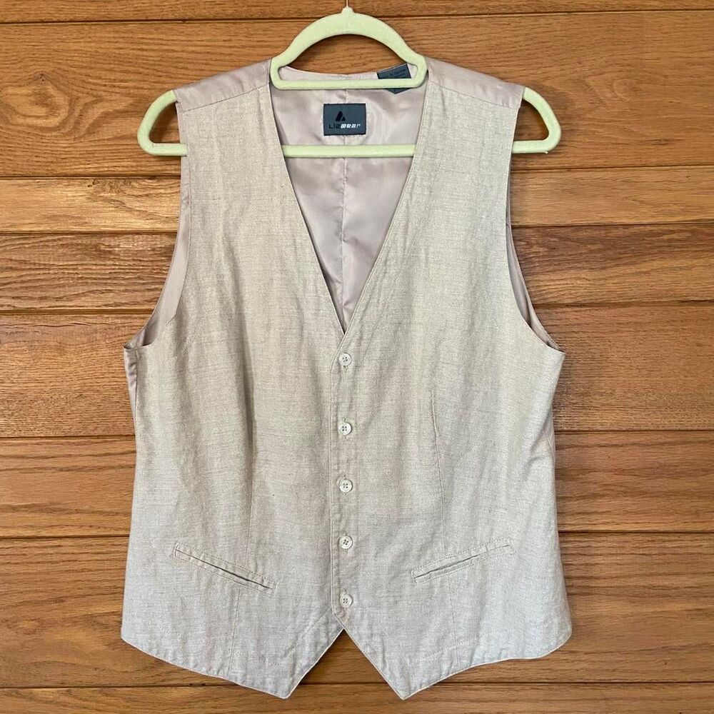Vintage 90s Liz Claiborne linen cotton blend tan button front vest tank top